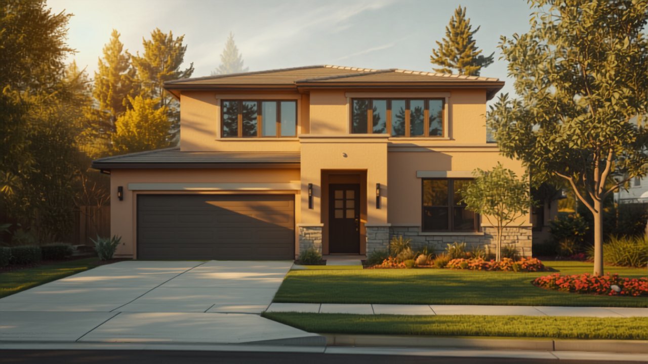 Illustrative rendering of a newly built two-story family home